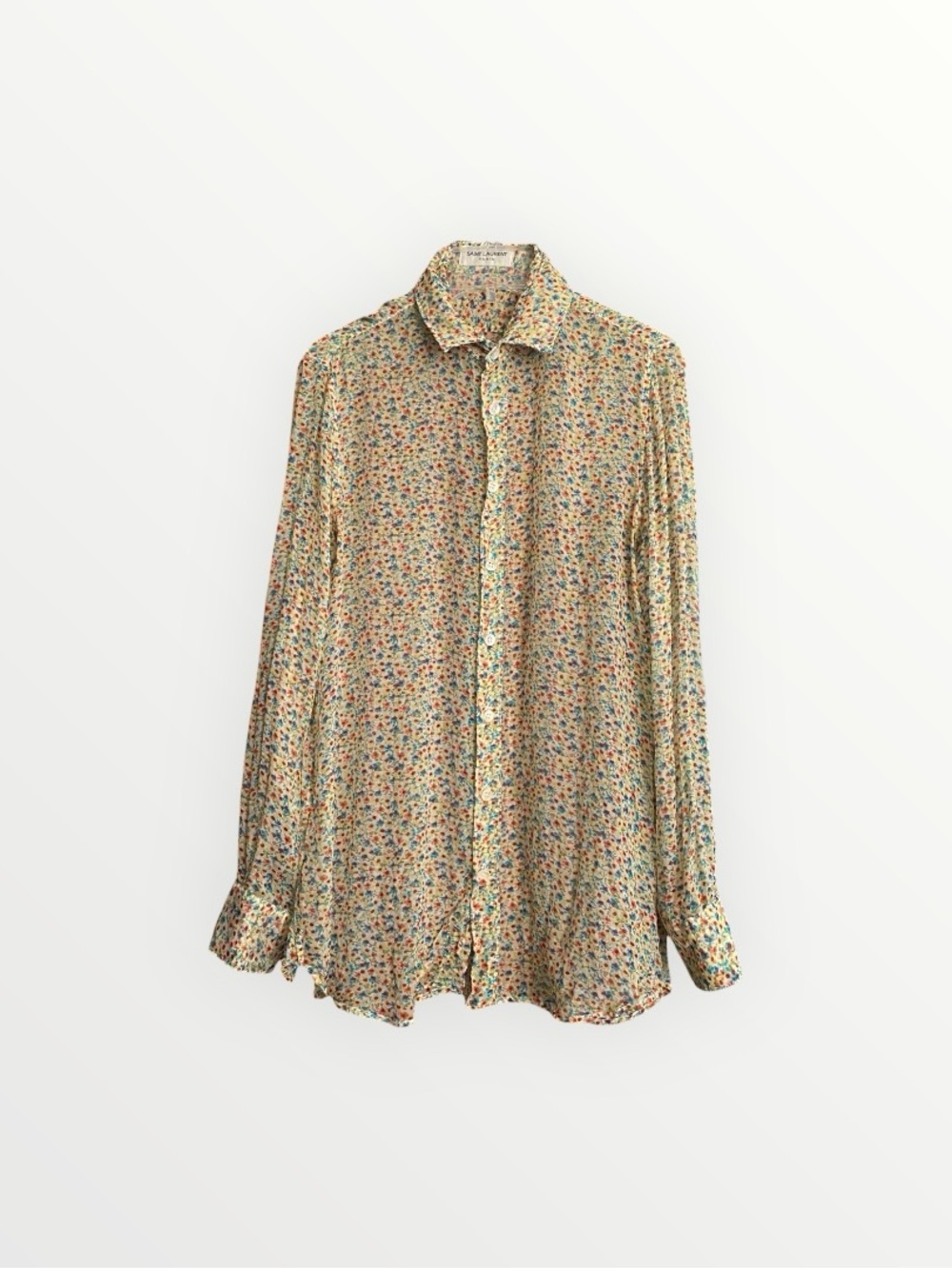 Vintage 2000s Saint Laurent Paris Women’s Silk Floral Button-Up Shirt Size M